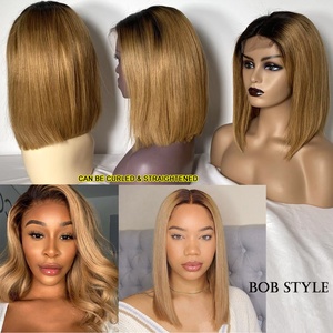 Perruque courte <span class=keywords><strong>bob</strong></span> HD Lace Front en cheveux humains colorés, <span class=keywords><strong>m</strong></span>èches ombrées brun miel blond, 4/27 - Product Image 3