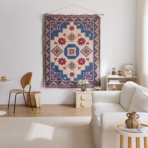 Tapisserie murale en coton de style sud-ouest, motif abstrait, rectangle, décoration intérieure, art tissé avec franges - Product Image 2