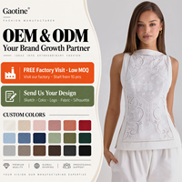 Hauts ajustés sans manches blancs pour femmes, col bijou, avec empiècements en dentelle, pour tenues de soirée, personnalisés OEM ODM, vente en gros pour l'été et les clubs