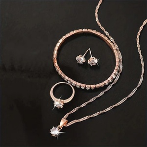 6pcs Jewelry <strong>Set</strong> <strong>Rose</strong> <strong>Gold</strong> Luxury <strong>Watch</strong> Women Ring Necklace Earring Rhinestone Fashion Wristwatch Casual Ladies <strong>Watches</strong> - Product Image 3