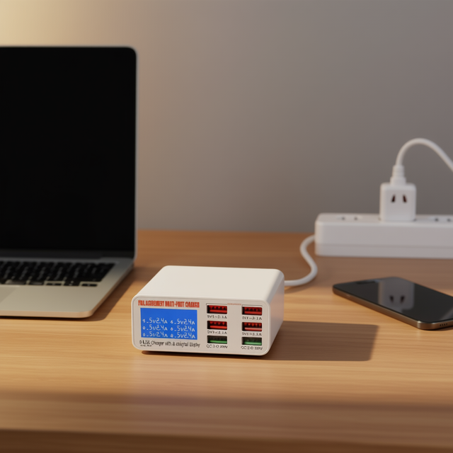 WLX-896 6 Port 65W Universal Voltage Desktop USB Charger with Digital Display Multi-Function Fast Charging Plastic for Devices