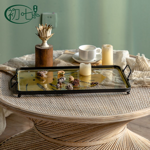 Bandeja de Servir de Hierro con Diseño de Hojas Tropicales, Acabado Dorado, Decoración para el Hogar, para Exhibir Frutas y Té - Product Image 2