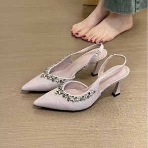 Pointed-<b>toe</b> Rhinestone <b>Closed</b>-<b>toe</b> Black High-<b>heeled</b> Shoes Women's 2026 Summer New Stiletto Elegant Nude Back-open Sandals - Product Image 5