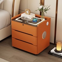 Table de chevet flottante avec lumière inductive, table de chevet intelligente verrouillable au design moderne, rechargeable, avec trois tiroirs