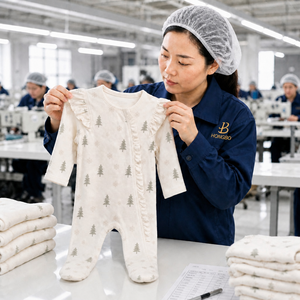 Hongbo OEM Maßgefertigter 2-Wege-Reißverschluss Baby-Strampler mit Rüschen an den Schultern und Füßen, Weihnachts-Schlafanzug aus Bambus-Spandex, Baumwoll-Baby-Jumpsuit - Product Image 3
