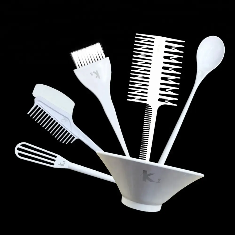 6Pcs/Set Salon Plastic Hair Coloring Tinting Tools Stick Comb Brush Hair Dyeing Kit With Spoon Mixing Bowl