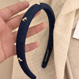 Corea tinta unita Denim <span class=keywords><strong>blu</strong></span> moda Charm spugna fascia per capelli donna semplici accessori per capelli con 5 <span class=keywords><strong>papillon</strong></span> dorati - Product Image 5