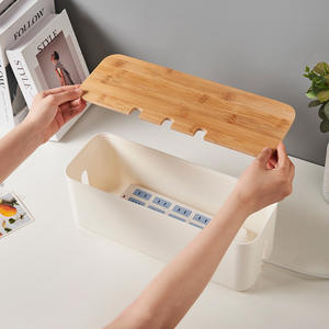 Bamboo &amp; Plastic Injection Molded Wire <strong>Box</strong> Simple Desktop Patch Panel Data <strong>Cable</strong> Organizing <strong>Storage</strong> <strong>Box</strong> with Lid for Tools - Product Image 2