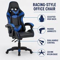 Chaise de bureau pivotante moderne en similicuir PVC noir et bleu, style gaming, dossier haut, hauteur réglable pour la maison, le bureau, l'école, la salle d'étude