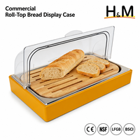 Vitrine à pain commerciale à couvercle rabattable, boîte de présentation pour boulangerie, couvercle en PC, plateau anti-miettes en plastique/bois, anti-poussière, écologique, qualité alimentaire