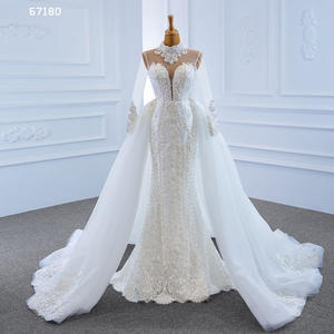 Jancember RSM67180 col haut qualité sirène dentelle à manches longues détachable train robe de mariée robe de mariée - Product Image 2