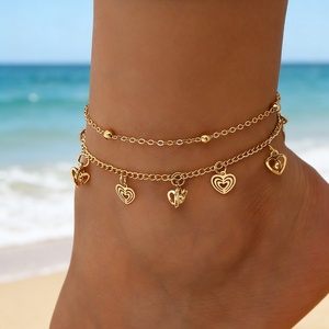 1 pièce Bracelet de cheville pour femme en acier inoxydable, double couche, avec cœur 3D ajouré, serti en cercle, style classique, simple et tendance, pour usage quotidien et soirée - Product Image 5