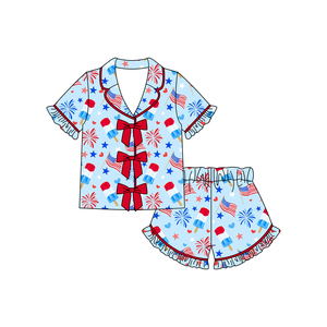GSSO3373 Tenues d'été personnalisées pour petite fille, imprimé 4 juillet, vente en gros, ensemble pyjama enfant fille à manches courtes - Product Image 1