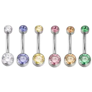 ASTM F136 Titanium Internally Threaded Double Zircon Belly Ring Titanium Body Jewelry