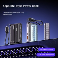 Nouvelle batterie externe capsule en plastique à batterie amovible 5000 mAh avec câble, charge rapide PD 22,5 W, source d'alimentation mobile transfrontalière
