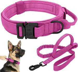 Ensemble collier et laisse tactique pour chien, collier de dressage réglable en nylon, poignée de contrôle, boucle en métal lourd, solide, tendance, réfléchissant - Product Image 1