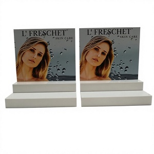 Skin Care Display Stand 2-Tier White Plastic Tiered <b>Shelf</b> Vertical <b>Desktop</b> Customized Modern Glossy Lamination - Product Image 1