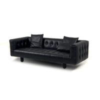Canapé d'angle 3 places en similicuir noir capitonné, style Chesterfield moderne, minimaliste italien, rembourré en éponge