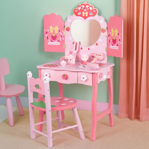 Toeletta in Legno da Principessa per Bambini con Portagioie, Set da Gioco per Travestimenti e Giochi di Ruolo - Product Image 4