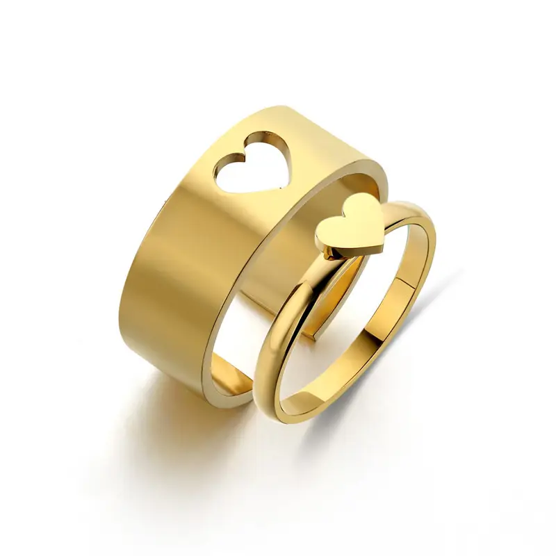 High Polished Stainless Steel Matching Heart Promise Couple Ring Set