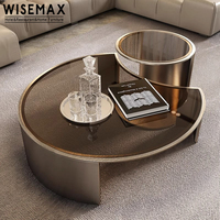 Meubles WISEMAX Meubles de maison de luxe Table basse en verre trempé Table basse moderne en demi-cercle pour bureau et hôtel