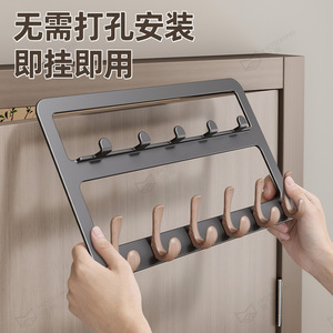 <b>Wall</b> Mounted Coat <b>Rack</b> With Wooden <b>Hooks</b> Heavy Duty Door Back Type Minimalist Clothing Organizer Rectangle Shape - Product Image 2