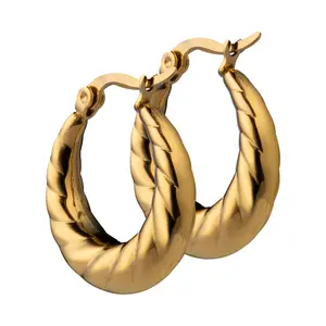 2022メッキ女性ファッションジュエリー卸売トレンディなミニマリストステンレス鋼ゴールドフープイヤリング