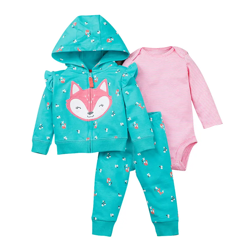 Cute pattern baby girl 3 pieces baby clothes romper baby boy clothing sets