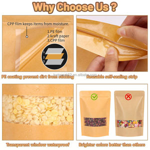Tùy chỉnh nắp kéo thực phẩm cấp giấy kraft túi với cửa sổ đáy phẳng đứng lên túi có thể tái sử dụng khóa zip Cà Phê Trà Snack - Product Image 4