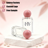 Flacon de parfum en verre carré plat transparent de luxe pour voyage, 35 ml et 50 ml, vide, avec bouchon sphérique rond, pour emballage de parfum en spray