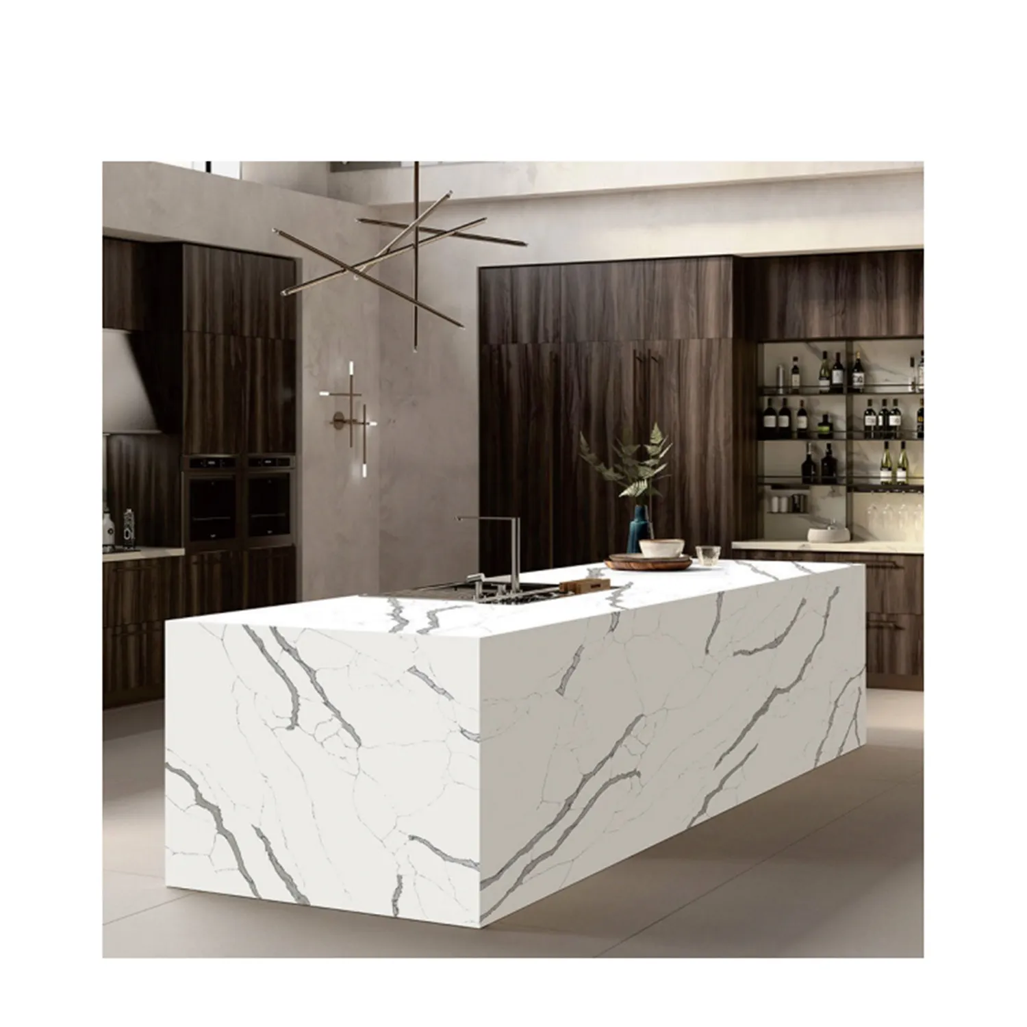 Modern Style Polished Surface Artificial Quartz Slab Calacatta White Countertops