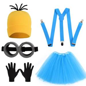 Cartoon 4Pcs Costume Accessories Adults-Yellow Beanie Hat/Goggles/<b>Gloves</b>/Suspenders for Halloween Dress up - Product Image 5