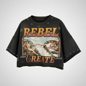 Camiseta de streetwear personalizada de algodón de 300GSM de alto gramaje con lavado efecto sucio, corte oversize y boxy, estilo cropped, con gráfico de pedrería para hombre - Product Image 1