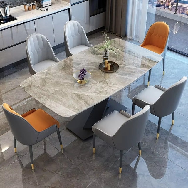 Luxury Modern Dining Table and Chairs Set for 6 Fashion Design Different Color Chairs Room
