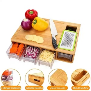 <b>Wooden</b> Cutting Board With Storage Drawers Multifunctional Kitchen Chopping <b>Block</b> For Vegetables And Fruits Rectangle Solid Wood - Product Image 3