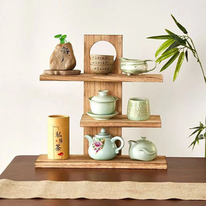 Wooden Desk Storage Rack 3 Tier Solid Wood Multi Layer Cosmetic Organizer Display <b>Shelf</b> For <b>Desktop</b> Use - Product Image 2