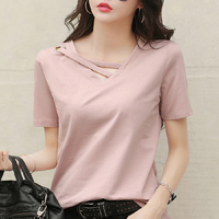 Nouveau T-shirt d'été à manches courtes pour femme, style coréen, col en V : haut polyvalent, coupe décontractée, grande taille pour étudiantes, tendance