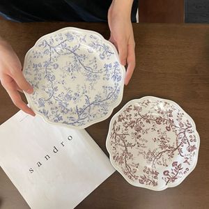 Vintage Floral Embossed Ceramic <b>Plate</b> Eco-Friendly Breakfast Dessert Dish for Party Charger Wedding <b>Decor</b> with Plant Pattern - Product Image 2