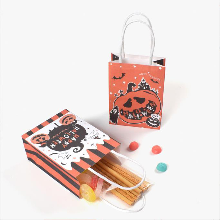 Factory wholesale funny halloween gift paper bag cartoon devil gift packaging bag kraft paper tote bag