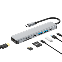 Adaptateur Hub USB Type C 7 en 1, Lecteur de Cartes Multiport 4K HDTV USB3.0 TF PD SD en Alliage d'Aluminium en Stock, Accessoires pour Ordinateur Personnel