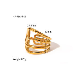 Nuovo Set di anelli aperti astratti placcati in oro alla moda da donna scultorea grossa stile regolabile stile minimalista gioielli regalo - Product Image 6