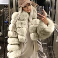 Manteau d'hiver de haute qualité à col rabattu, luxueux et duveteux, pour femmes, veste courte en fausse fourrure