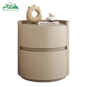 Wayon Lüks Dairesel Deri Komodin, Modern Yuvarlak 2 Çekmeceli Başucu Sehpası, Üst Düzey Yatak Odaları için Dikiş Detaylı - Product Image 4