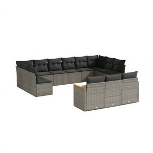 Set Divano da Giardino in Rattan Grigio per 10 Persone, Arredamento da Esterno Componibile Contemporaneo Resistente alle Intemperie - Product Image 1