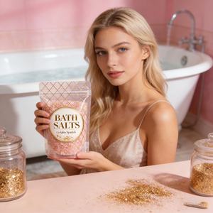 Sachets en plastique personnalisés imprimés numériquement, à fond plat, thermoscellables, pour sel de mer et sels de bain, emballage écologique, vente en gros - Product Image 1