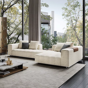 Elegante Conjunto de Sofás Reclinables Tapizados en Beige con Base de Madera para Vestíbulo de Hotel y Hogar Contemporáneo - Product Image 4