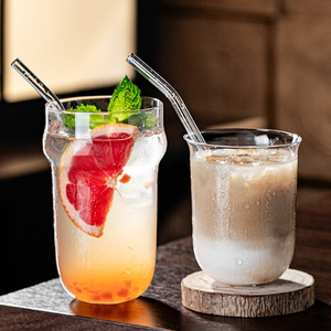Vente en gros de tasses à café en <span class=keywords><strong>verre</strong></span> <span class=keywords><strong>transparent</strong></span> de style INS, à large ouverture, rayées, pour café, thé aux fruits, latte, pour café, bar, vaisselle - Product Image 2