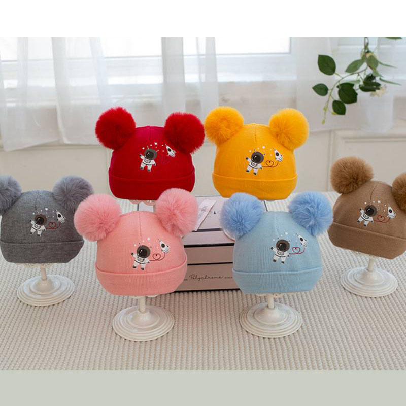 Pompom topi kupluk bulu untuk anak-anak, topi Beanie olahraga Pom bulu harga bagus, topi musim dingin balita dengan penutup telinga, topi rajut bayi