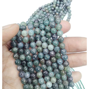 Collier de perles rondes en agate verte mousse naturelle de qualité AAA, thème Amour du Rajasthan, cadeau pour elle - Product Image 1