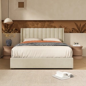 Modern Solid Wood Velvet Upholstered <b>Bed</b> <b>Frame</b> Headboard <b>Queen</b> <b>Size</b> & King <b>Size</b> Wooden <b>Bed</b> <b>Frame</b> - Product Image 1
